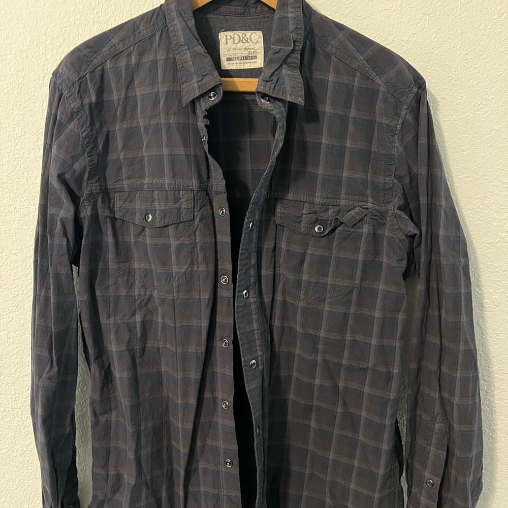 PD&C Charcoal Plaid Casual Shirt